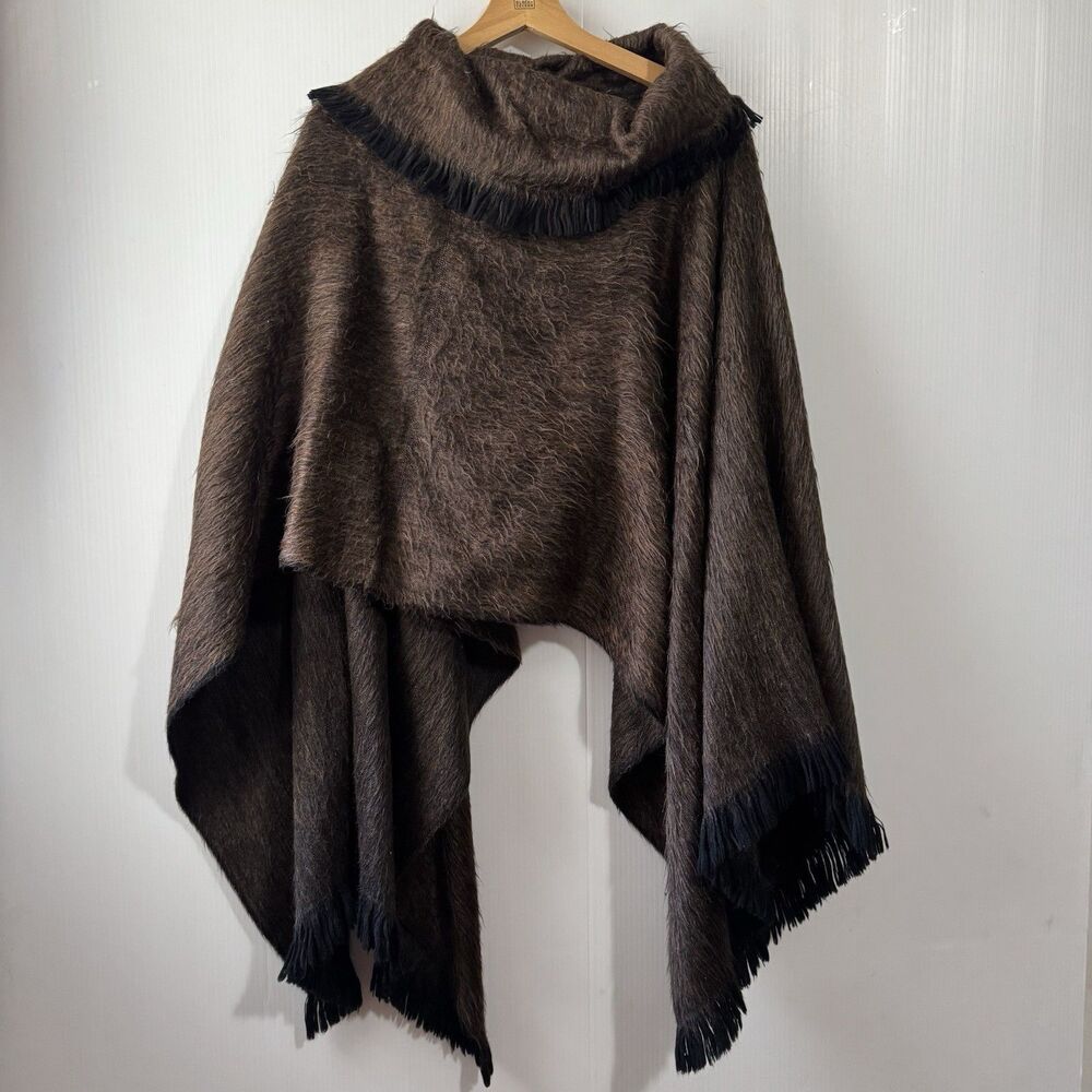 Shupaca Womens 80% Alpaca Poncho Brown  Handmade Ecuador